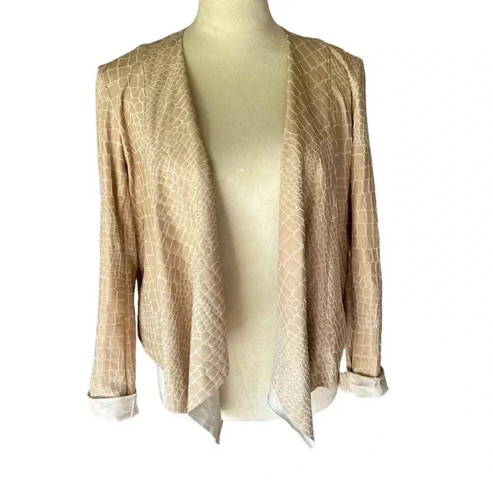 Blank NYC Beige Croc Embossed Faux Leather Moto Jacket Size M Asymmetrical